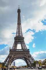 Image showing Eiffel tower surrounded by tourists