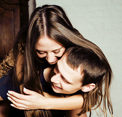 Image showing young tender couple, man and woman in love isolated on white, lifestyle people concept