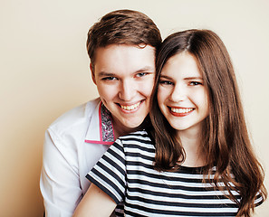 Image showing young tender couple, man and woman in love isolated on white, lifestyle people concept