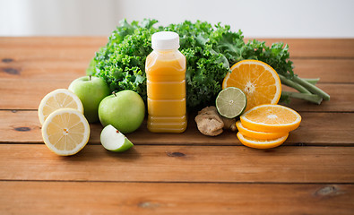Image showing bottle with orange juice, fruits and vegetables