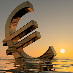 Image showing Euro Sinking And Sunset Showing Depression Recession And Economi