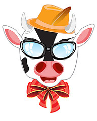 Image showing Cow bespectacled and hat