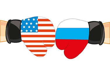 Image showing Gloves in colour flag to russia and usa