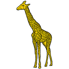 Image showing Sketch of a high African giraffe on a white background. illustration