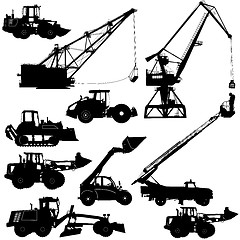 Image showing Set of silhouettes construction machinery. illustration