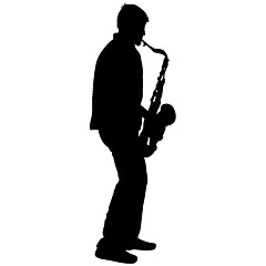 Image showing Silhouette musician, saxophonist player on white background, illustration