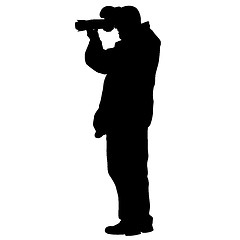 Image showing Cameraman with video camera. Silhouettes on white background. illustration