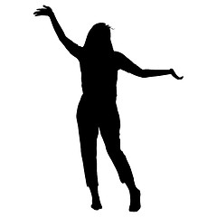 Image showing Silhouette young girl jumping with hands up, motion. illustration