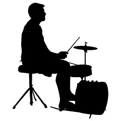 Image showing Silhouette musician, drummer on white background, illustration