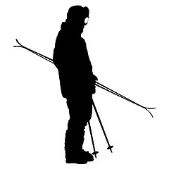 Image showing Mountain skier speeding down slope. sport silhouette