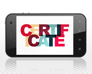 Image showing Law concept: Smartphone with Certificate on  display