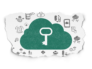 Image showing Cloud computing concept: Cloud With Key on Torn Paper background