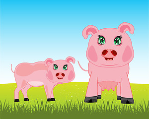 Image showing Pigs on meadow