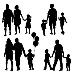 Image showing Set silhouette of happy family on a white background. illustration.