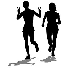 Image showing Set of silhouettes. Runners on sprint men and woman. illustration