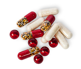 Image showing Scattered pills and capsules different color