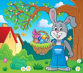 Image showing Bunny holding Easter basket theme 2