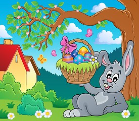 Image showing Bunny holding Easter basket theme 6