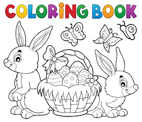 Image showing Coloring book Easter basket and rabbits