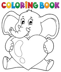 Image showing Coloring book elephant holding heart