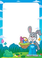 Image showing Frame with bunny holding Easter basket