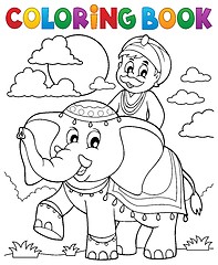 Image showing Coloring book man travelling on elephant