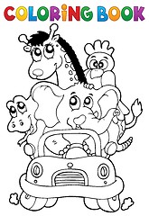 Image showing Coloring book animals in car