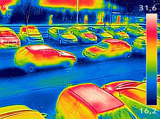 Image showing Thermal image showing parked cars at town parking lot