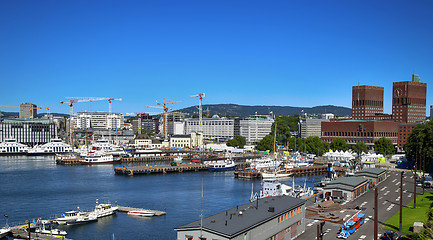 Image showing OSLO, NORWAY – AUGUST 17, 2016: View of panorama on Oslo Harbo