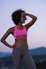 Image showing portrait of african american woman jogging in nature