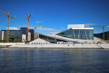 Image showing OSLO, NORWAY – AUGUST 17, 2016: Tourist on the Oslo Opera Hous