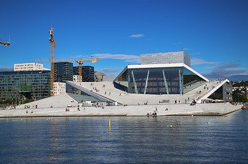 Image showing OSLO, NORWAY – AUGUST 17, 2016: Tourist on the Oslo Opera Hous