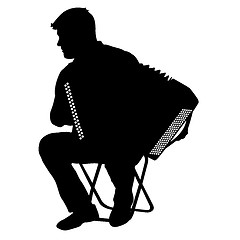 Image showing Silhouette musician, accordion player on white background, illustration