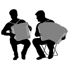 Image showing Silhouette of two musicians bayan on white background, illustration