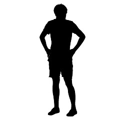 Image showing Black silhouette man with hands on his hips. illustration