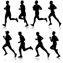 Image showing Set of silhouettes. Runners on sprint, men. illustration