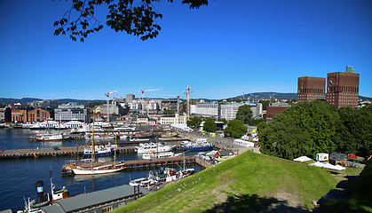 Image showing OSLO, NORWAY – AUGUST 17, 2016: View of panorama on Oslo Harbo