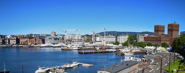 Image showing OSLO, NORWAY – AUGUST 17, 2016: View of panorama on Oslo Harbo