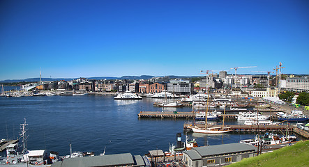 Image showing OSLO, NORWAY – AUGUST 17, 2016: View of panorama on Oslo Harbo