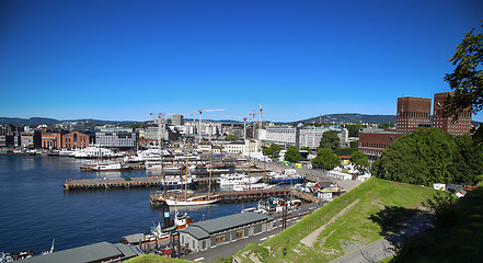 Image showing OSLO, NORWAY – AUGUST 17, 2016: View of panorama on Oslo Harbo