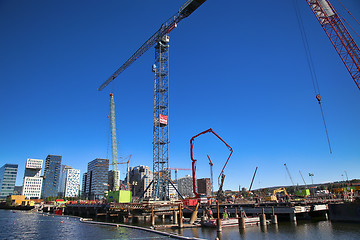 Image showing OSLO, NORWAY – AUGUST 17, 2016: A construction site of Bjorvik