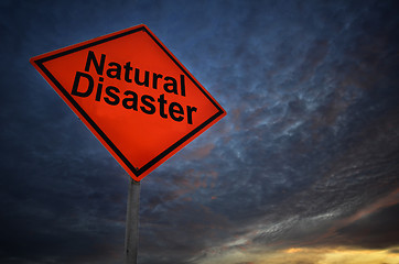 Image showing Orange storm road sign of Natural Disaster