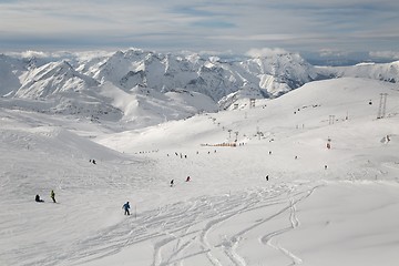 Image showing Skiing slopes, majestic Alpine landscape