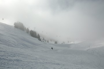 Image showing Skiing slopes in fog