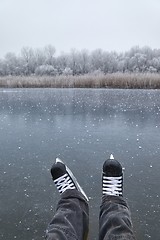 Image showing Skating on a lake