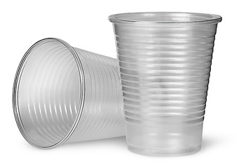 Image showing Lying and standing plastic cups