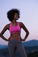 Image showing portrait of african american woman jogging in nature