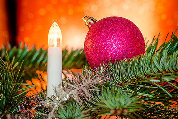 Image showing Christmas lights and a bauble