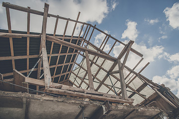 Image showing Roof construction with wooden planks