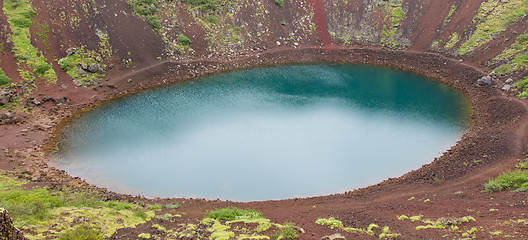 Image showing Kerid is a crater lake of a turquoise color - Iceland